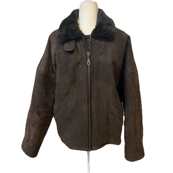 Men's Vintage Suede Faux Fur Lined Jacket Medium Jones New York Sport Bomber - Picture 1 of 8